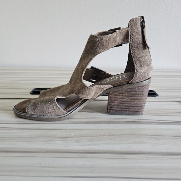 Nicole Jahida Tan Suede Leather Buckle Open Toe Sandals Size 7.5 - Picture 3 of 10